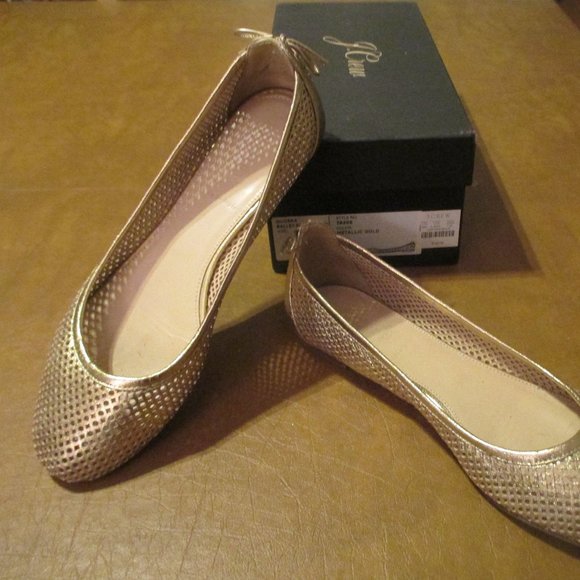 Metallic GOLD J. CREW QUORRA Perforated Ballet Flat w/ Laced Back SZ 7 Italy